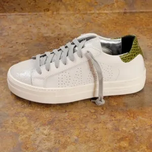P448 Thea platform sneakers 37white Green Croc Embossed back logo $298 preowned