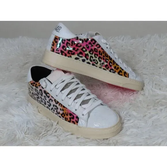 P448 Jack Leopard Print Hologram Low Top Sneakers Size 36