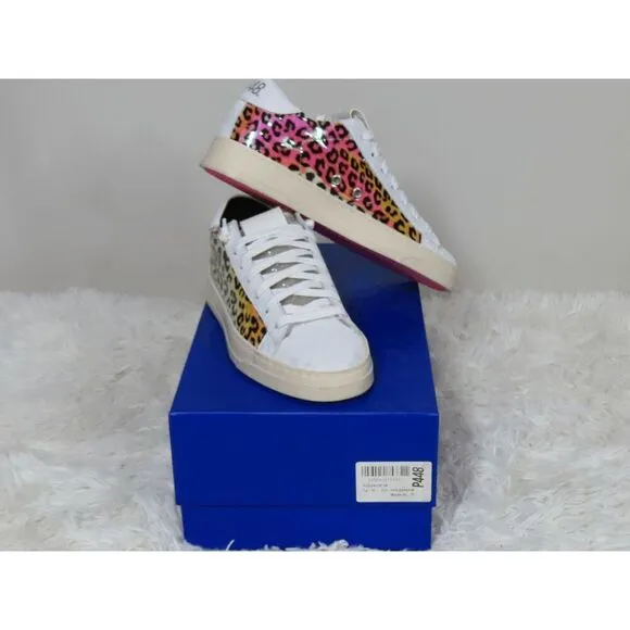 P448 Jack Leopard Print Hologram Low Top Sneakers Size 36