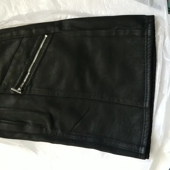 Paige Aideen Coated Skirt Black High Waist Mini Zippers Onyx Cotton
