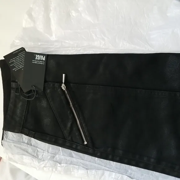 Paige Aideen Coated Skirt Black High Waist Mini Zippers Onyx Cotton