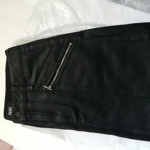 Paige Aideen Coated Skirt Black High Waist Mini Zippers Onyx Cotton