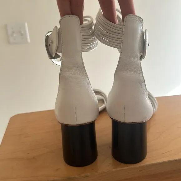 Paige White Leather Ankle Strap Sandals