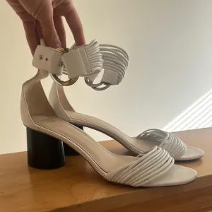 Paige White Leather Ankle Strap Sandals