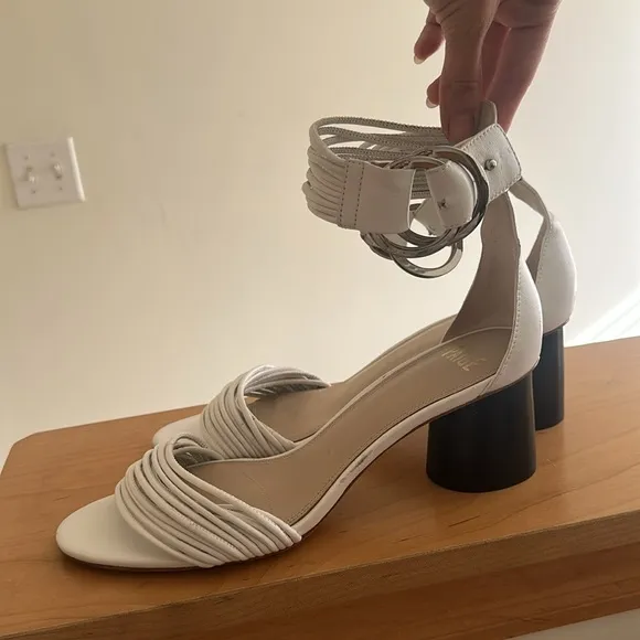 Paige White Leather Ankle Strap Sandals