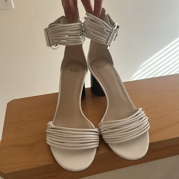 Paige White Leather Ankle Strap Sandals