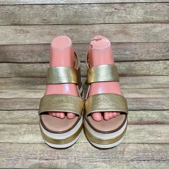 Paloma Barcelo Metallic Gold Wedge Strap Sandals