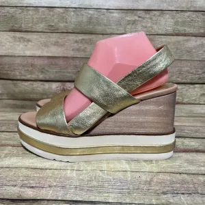 Paloma Barcelo Metallic Gold Wedge Strap Sandals