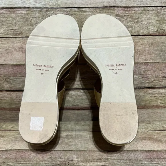 Paloma Barcelo Metallic Gold Wedge Strap Sandals