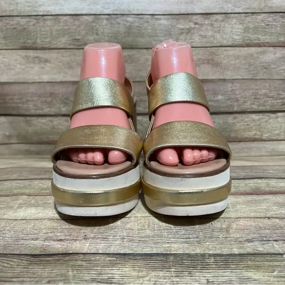 Paloma Barcelo Metallic Gold Wedge Strap Sandals