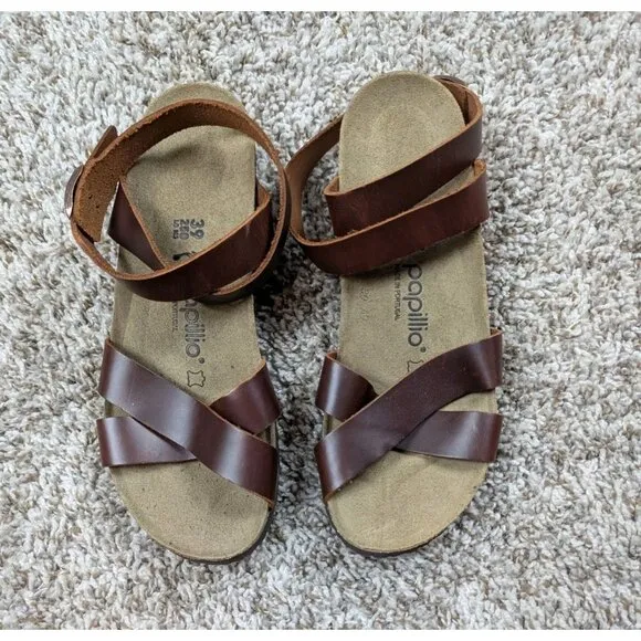 Papillio Birkenstock Lola Cognac Leather Sandals Ankle Strap Sz 39 Women's 8