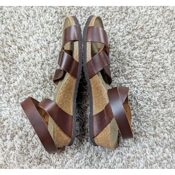 Papillio Birkenstock Lola Cognac Leather Sandals Ankle Strap Sz 39 Women's 8