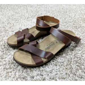 Papillio Birkenstock Lola Cognac Leather Sandals Ankle Strap Sz 39 Women's 8