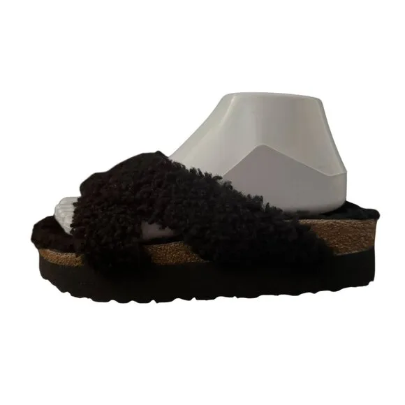 Papillio By Birkenstock Daytona Black Shearling Crisscross Sandals, Size 37 NWOB