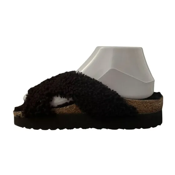 Papillio By Birkenstock Daytona Black Shearling Crisscross Sandals, Size 37 NWOB
