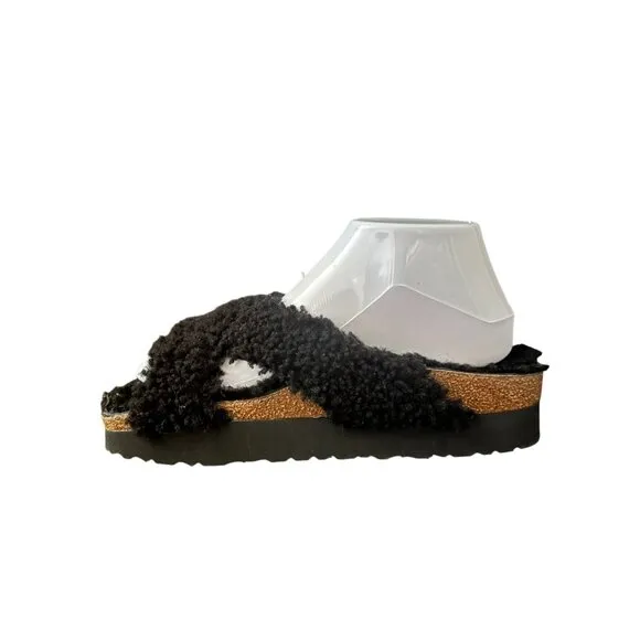 Papillio By Birkenstock Daytona Black Shearling Crisscross Sandals, Size 38 NWOB