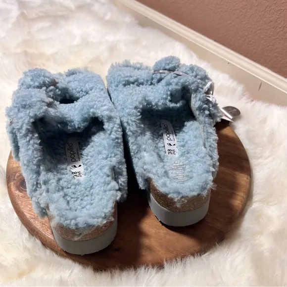 Papillio x Birkenstock Shearling Arizona Buckle Strap Sandals Narrow Fit EU 38