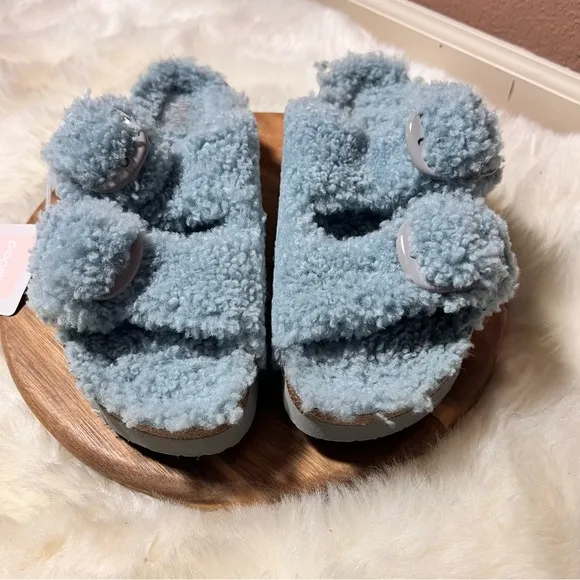 Papillio x Birkenstock Shearling Arizona Buckle Strap Sandals Narrow Fit EU 38