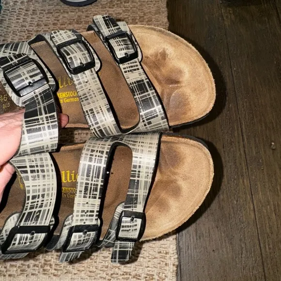 Papillo Birkenstock Gray Plaid Multi-Strap Buckle Sandals Size 7 Back strap