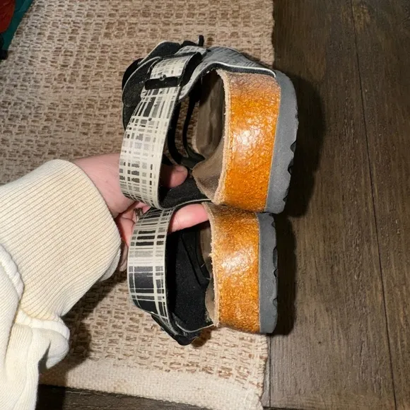 Papillo Birkenstock Gray Plaid Multi-Strap Buckle Sandals Size 7 Back strap