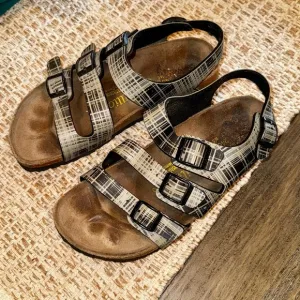 Papillo Birkenstock Gray Plaid Multi-Strap Buckle Sandals Size 7 Back strap