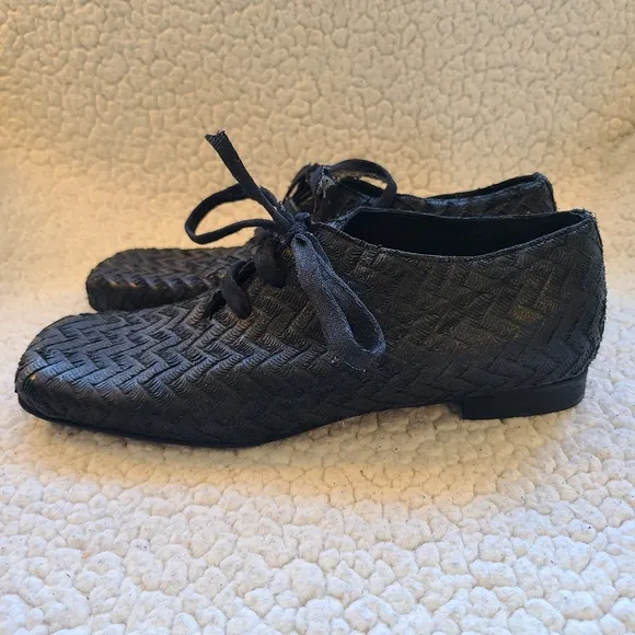 Papucei black textured square toe flats