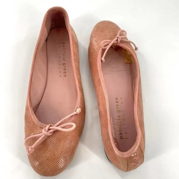 Patricia Green Ballet Flat Snake-Skin Bowtie Pink Size 7.5M