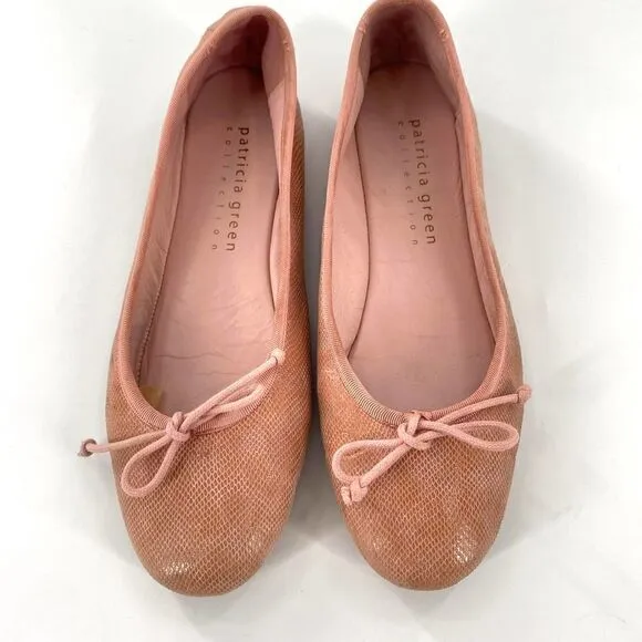 Patricia Green Ballet Flat Snake-Skin Bowtie Pink Size 7.5M