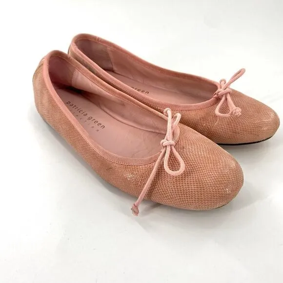 Patricia Green Ballet Flat Snake-Skin Bowtie Pink Size 7.5M