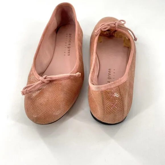 Patricia Green Ballet Flat Snake-Skin Bowtie Pink Size 7.5M