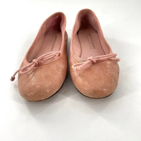Patricia Green Ballet Flat Snake-Skin Bowtie Pink Size 7.5M