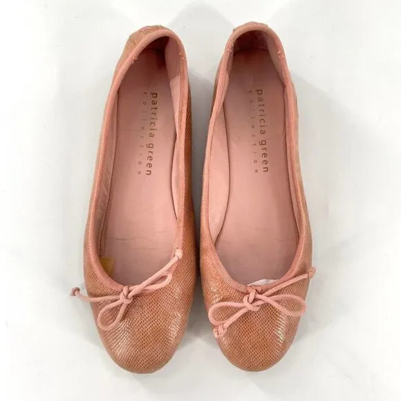 Patricia Green Ballet Flat Snake-Skin Bowtie Pink Size 7.5M