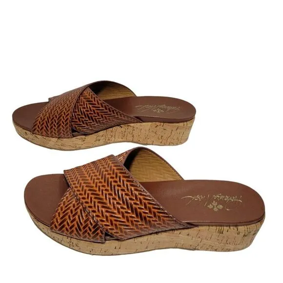 Patricia Nash Womens Sandals Size 8.5 M Luca Slip On Leather Slide Wedge Cognac