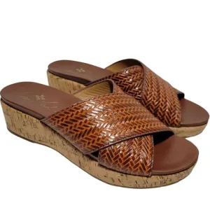Patricia Nash Womens Sandals Size 8.5 M Luca Slip On Leather Slide Wedge Cognac
