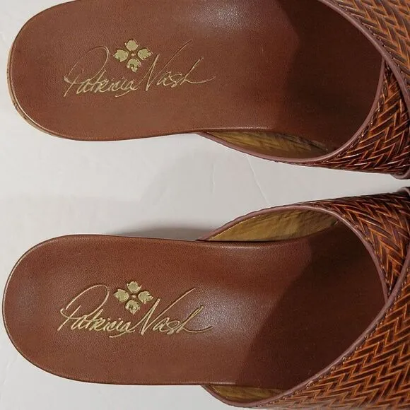 Patricia Nash Womens Sandals Size 8.5 M Luca Slip On Leather Slide Wedge Cognac