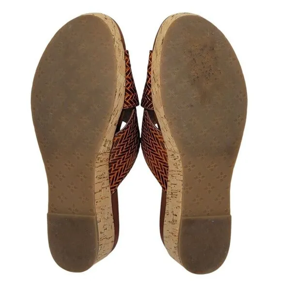 Patricia Nash Womens Sandals Size 8.5 M Luca Slip On Leather Slide Wedge Cognac