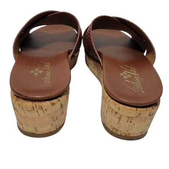 Patricia Nash Womens Sandals Size 8.5 M Luca Slip On Leather Slide Wedge Cognac