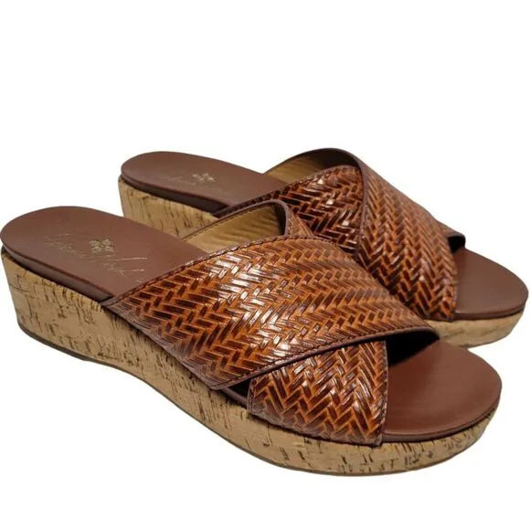 Patricia Nash Womens Sandals Size 8.5 M Luca Slip On Leather Slide Wedge Cognac