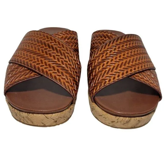 Patricia Nash Womens Sandals Size 8.5 M Luca Slip On Leather Slide Wedge Cognac