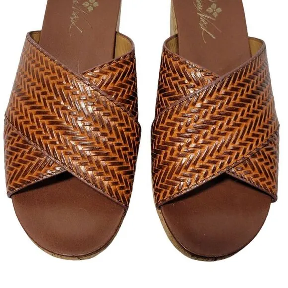 Patricia Nash Womens Sandals Size 8.5 M Luca Slip On Leather Slide Wedge Cognac