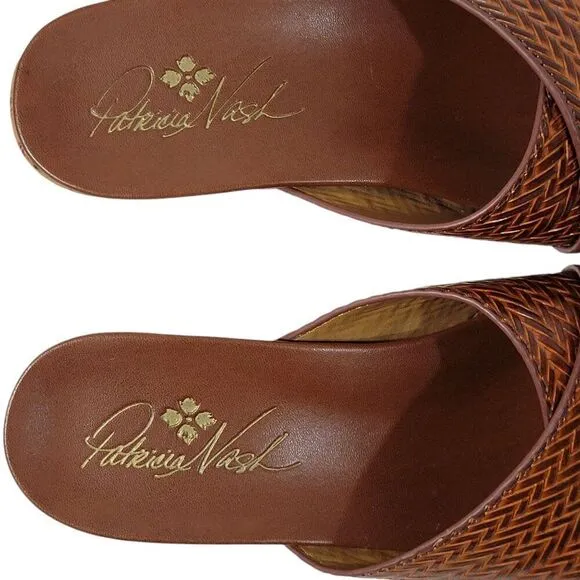 Patricia Nash Womens Sandals Size 8.5 M Luca Slip On Leather Slide Wedge Cognac