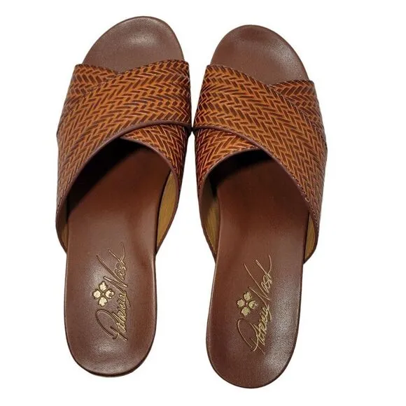 Patricia Nash Womens Sandals Size 8.5 M Luca Slip On Leather Slide Wedge Cognac