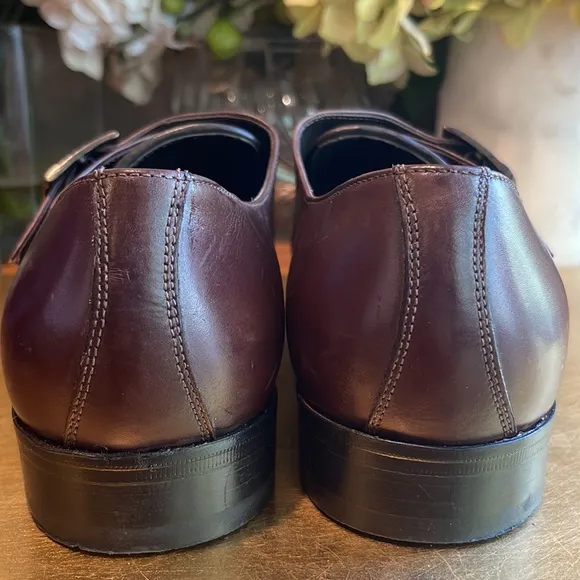Paul Fredrick Woven Leather Monk Strap Loafers in Brown Leather