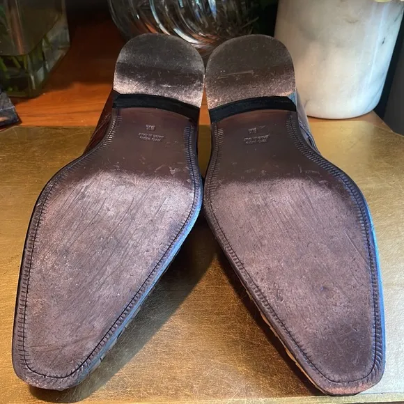 Paul Fredrick Woven Leather Monk Strap Loafers in Brown Leather