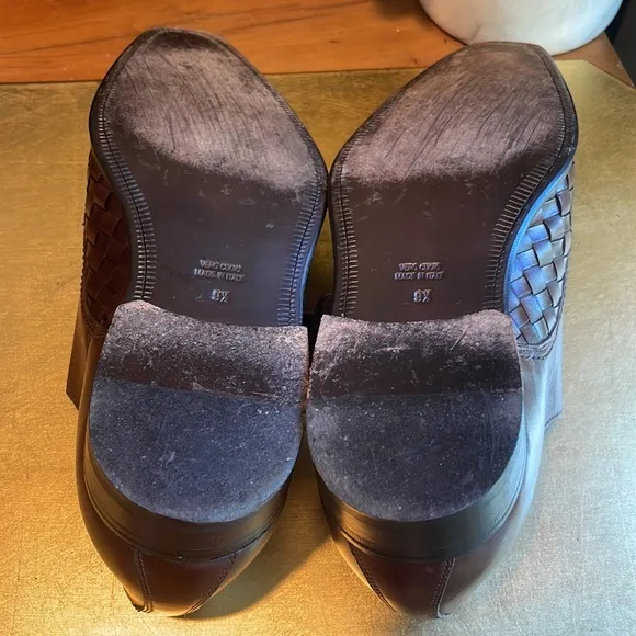 Paul Fredrick Woven Leather Monk Strap Loafers in Brown Leather