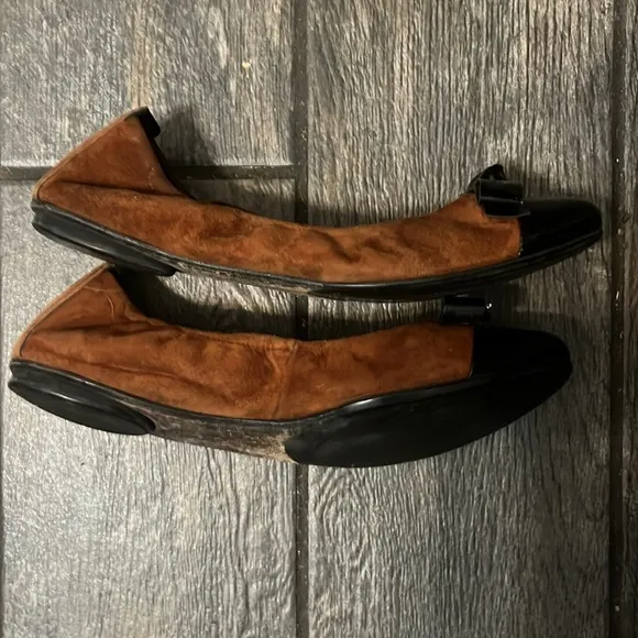 Paul Green Brown Suede &amp; Black Patent Leather Ballet Flats