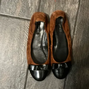 Paul Green Brown Suede &amp; Black Patent Leather Ballet Flats