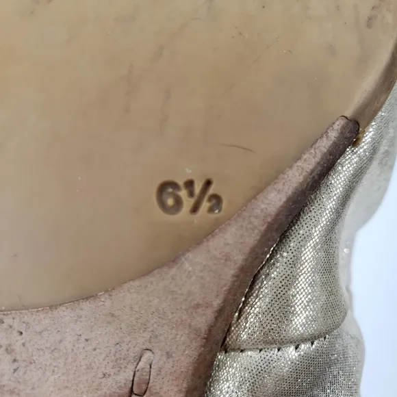 Paul Green | Champagne Metallic Leather Almond Toe Slip On Ballet Flats Women's