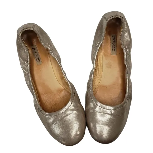 Paul Green | Champagne Metallic Leather Almond Toe Slip On Ballet Flats Women's