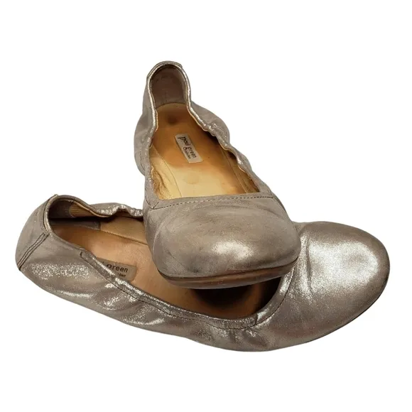 Paul Green | Champagne Metallic Leather Almond Toe Slip On Ballet Flats Women's